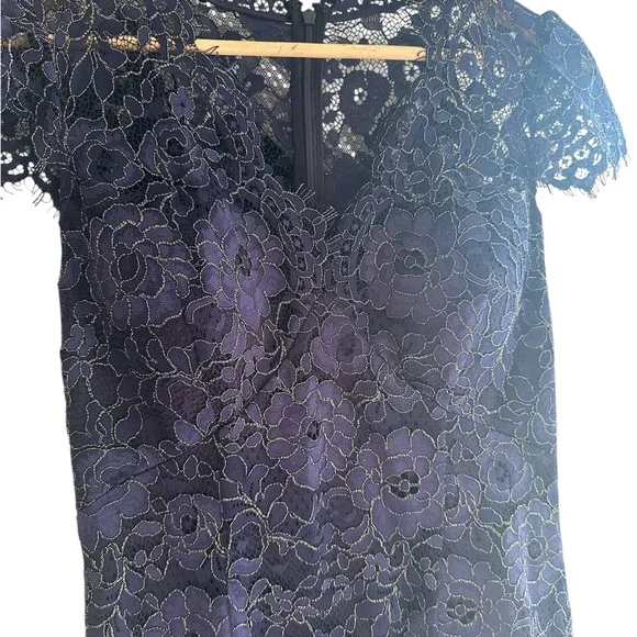 Eliza J Navy Floral Lace scalloped- edge gown - Picture 4 of 6